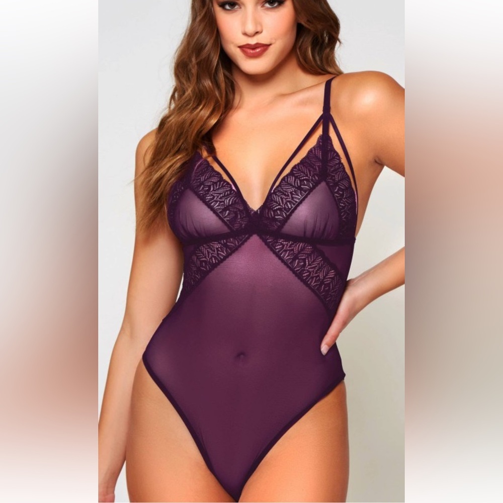 Wild Berry Mesh And Lace Trimmed Bodysuit